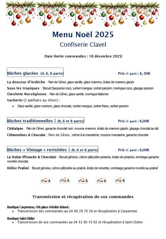Menu de Noël 2025